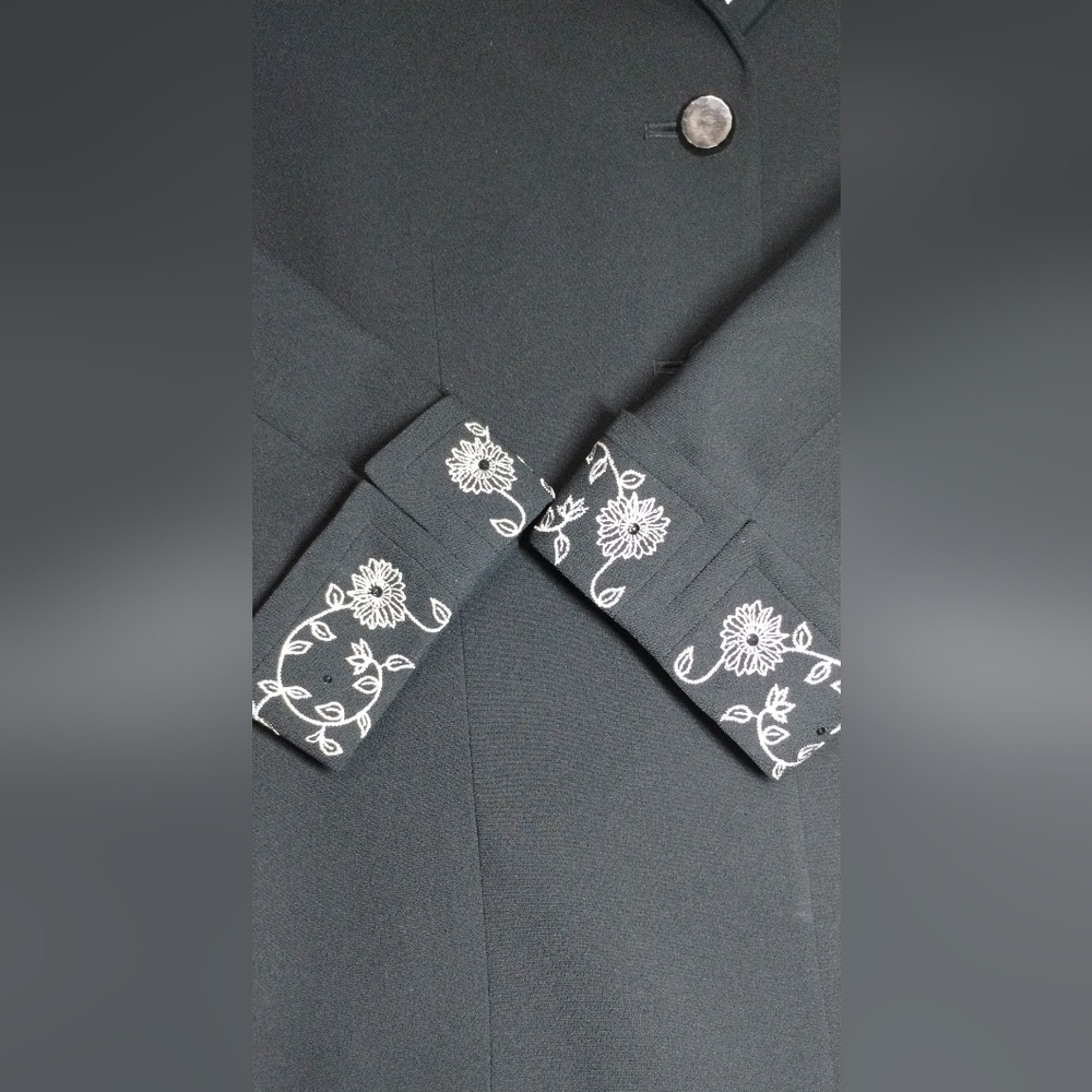 Kasper Floral Embroidered Blazer Evening Jacket Dressy Sequins Black White (10P) - Picture 6 of 11